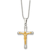 Chisel Stainless Steel Polished Yellow IP-plated Crucifix Pendant on a 22 inch Ball Chain Necklace